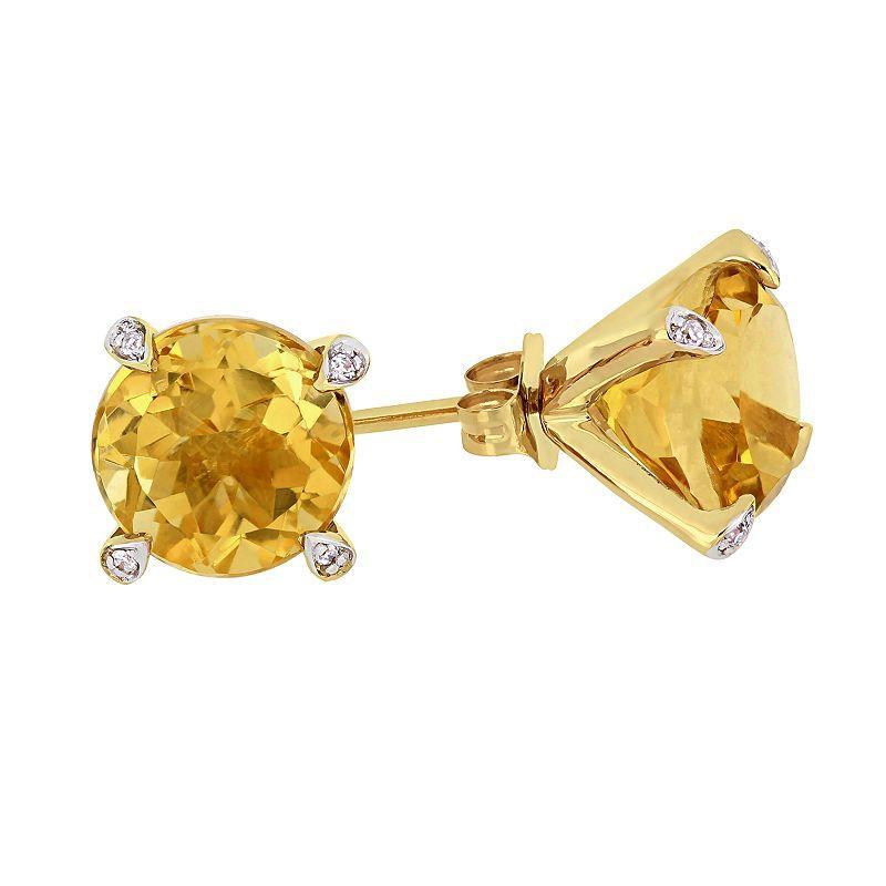 Stella Grace 10k Gold 1/10 Carat T.W. Diamond & Citrine Stud Earrings, Womens Product Image