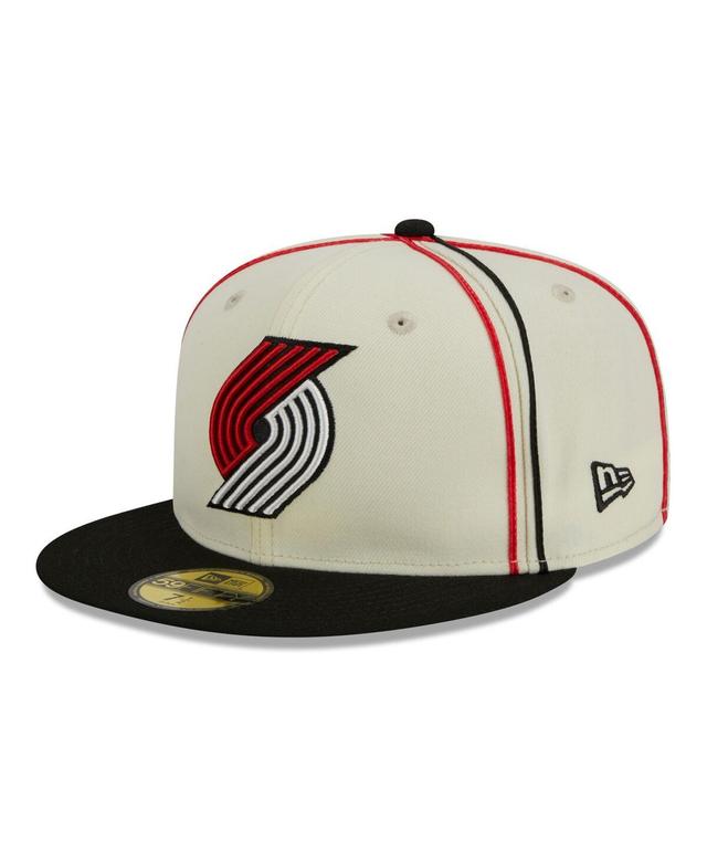 Mens New Era Cream/Black Portland Trail Blazers Piping 2-Tone 59FIFTY Fitted Hat Product Image