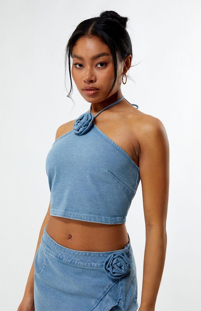 Women's Denim Rose Halter Top Product Image