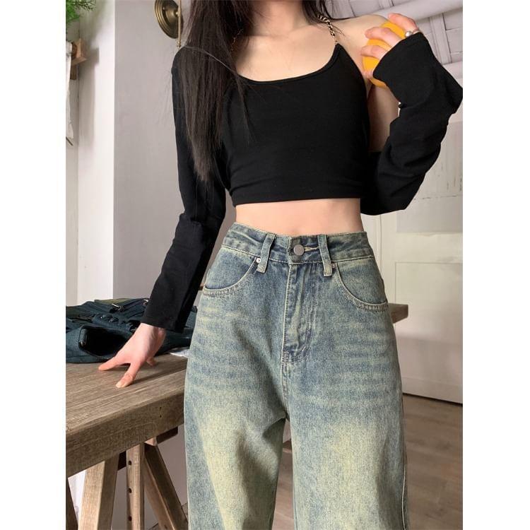 High Waist Washed Wide Leg Jeans product image