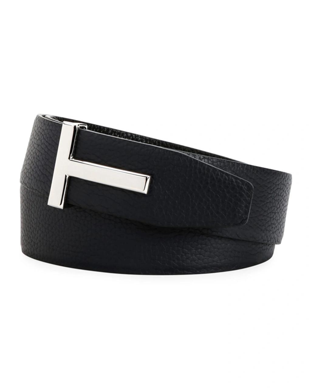 Men's Signature T Reversible Leather Belt In Brown And Black Product Image