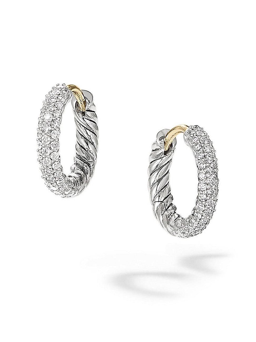 Womens Petite Pav Huggie Hoop Earrings with Diamonds Product Image