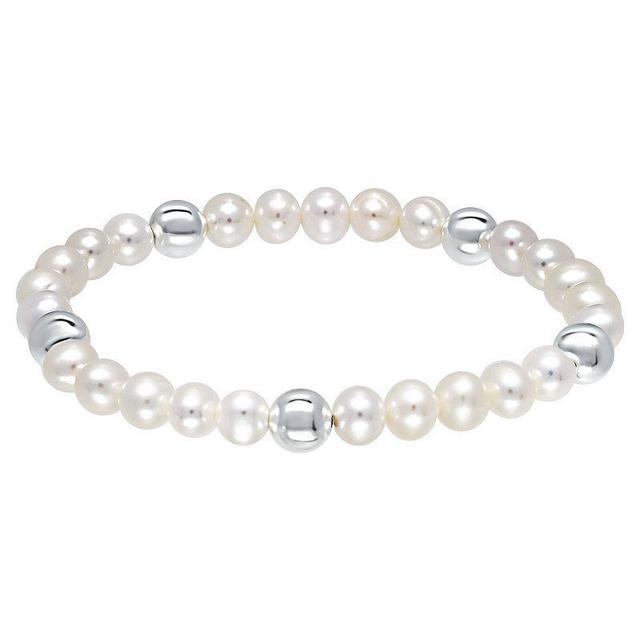 Aleure Precioso Sterling Silver Bead & Freshwater Cultured Pearl Stretch Bracelet, Womens Product Image