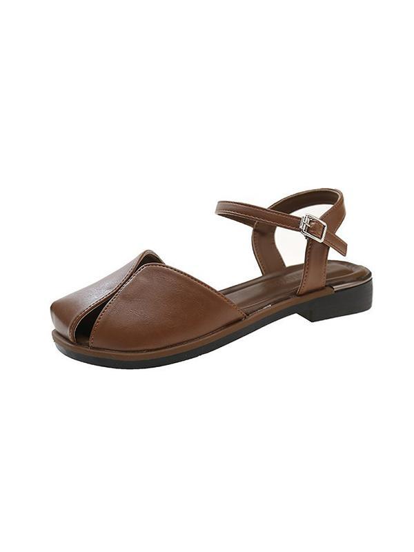 Belt Buckle Hollow Split-Joint Square-Toe Flat Shoes Sandals Product Image