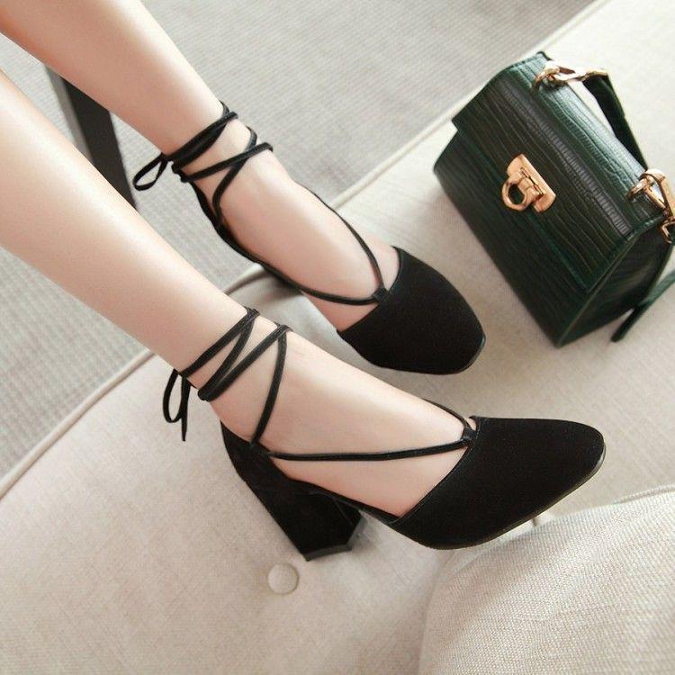 Chunky-Heel Tie-Ankle Pumps Product Image