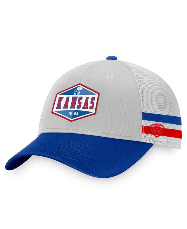 Mens Top of the World Gray/Royal Kansas Jayhawks Three-Tone Striped Snapback Hat Product Image