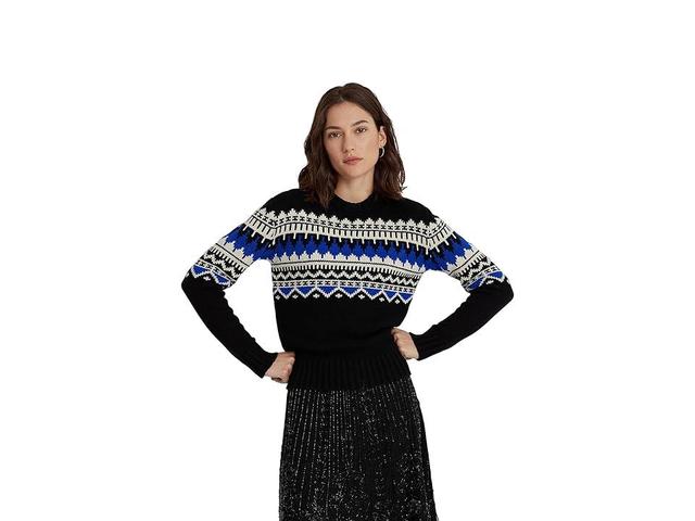 LAUREN Ralph Lauren Petite Fair Isle Wool-Blend Crewneck Sweater Cream/Sapphire Star) Women's Sweater Product Image