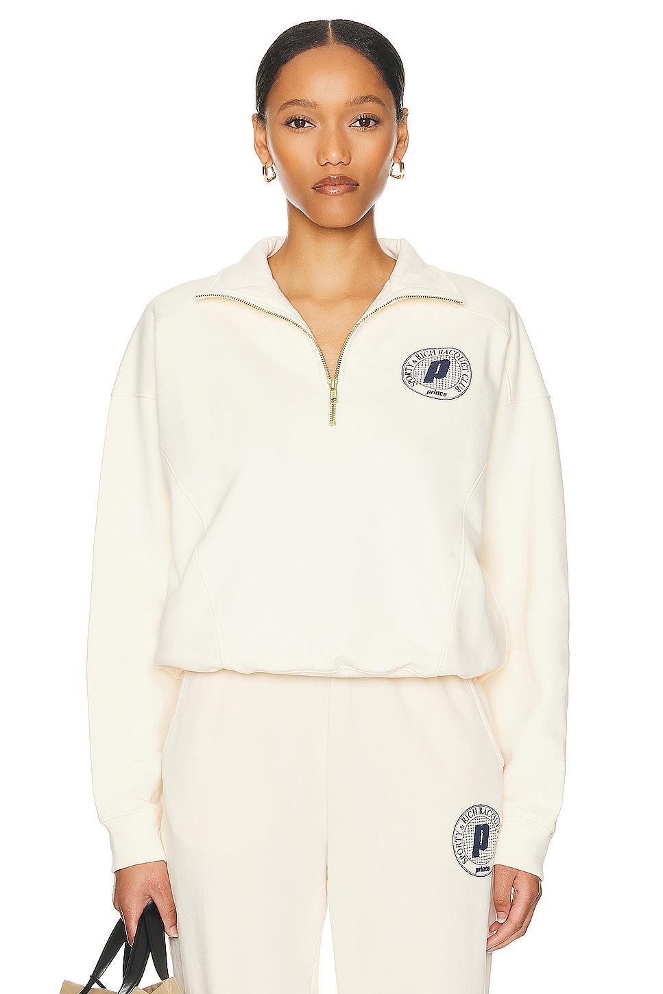 Sporty & Rich Net Quarter Zip Sweatshirt in Cream & Navy - Cream. Size S (also in ). product image