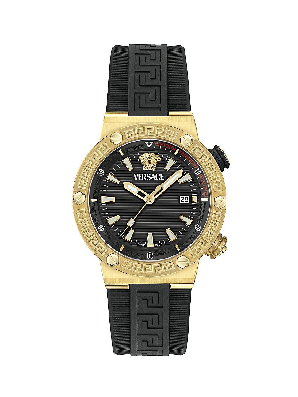 Mens Greca Logo Diver IP Yellow Gold & Greca Strap Watch/43MM Product Image