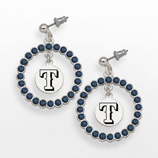 LogoArt Texas Rangers Silver Tone Crystal Logo Charm Hoop Drop Earrings, Womens, Montana Blue Product Image