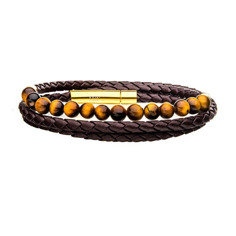 Mens Double Wrap Beaded Leather Bracelet Brown Product Image