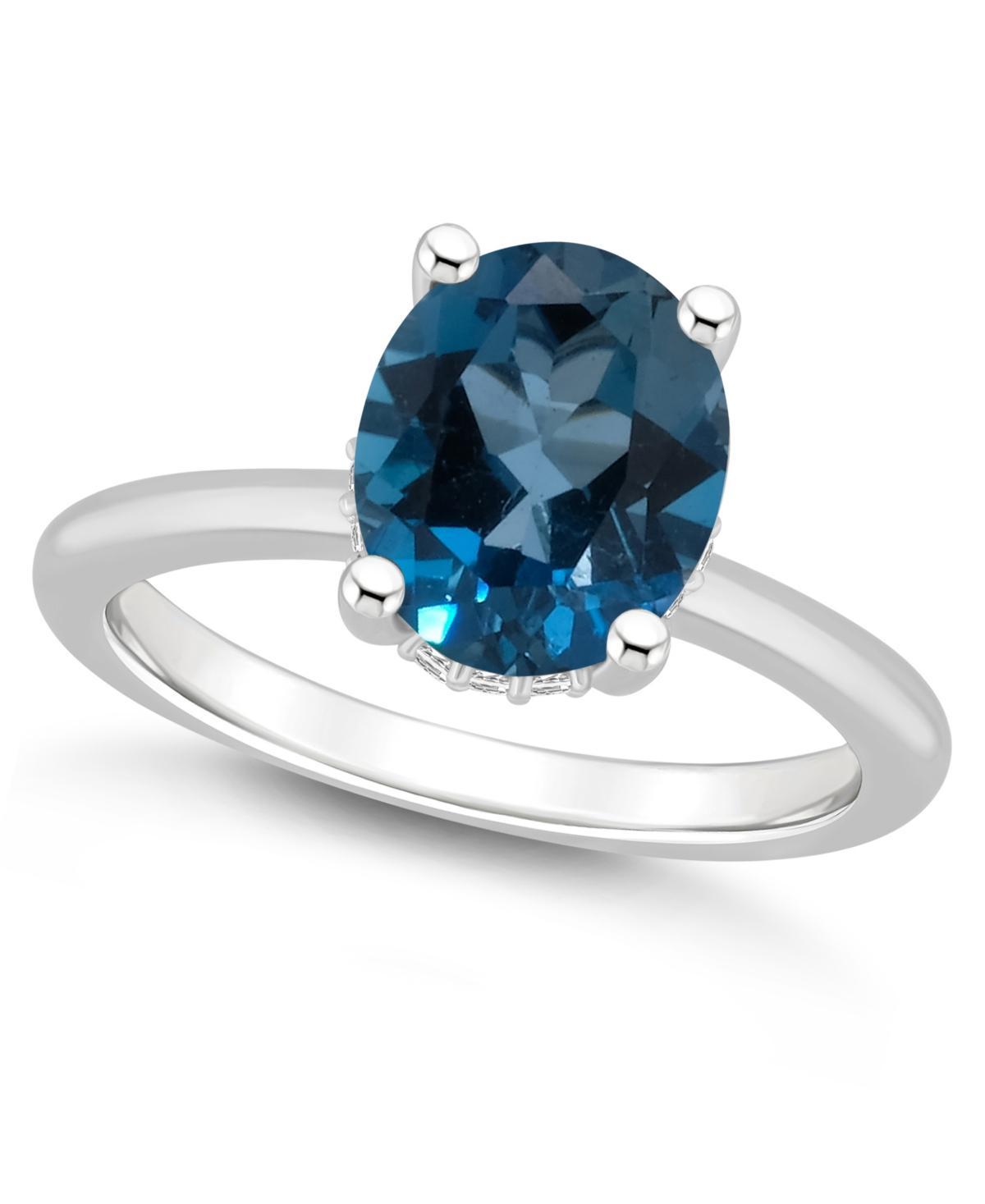 Alyson Layne Sterling Silver 10 mm x 8 mm Oval Gemstone & Diamond Accent Ring, Womens Blue Product Image