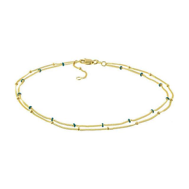 Color Romance 14k Gold Turquoise Blue Enamel Saturn Chain Anklet, Womens Product Image