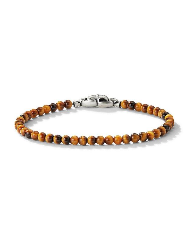 Men's Spiritual Beads Bracelet in Silver with Tigers Eye, 4mm, 5.5"L Product Image