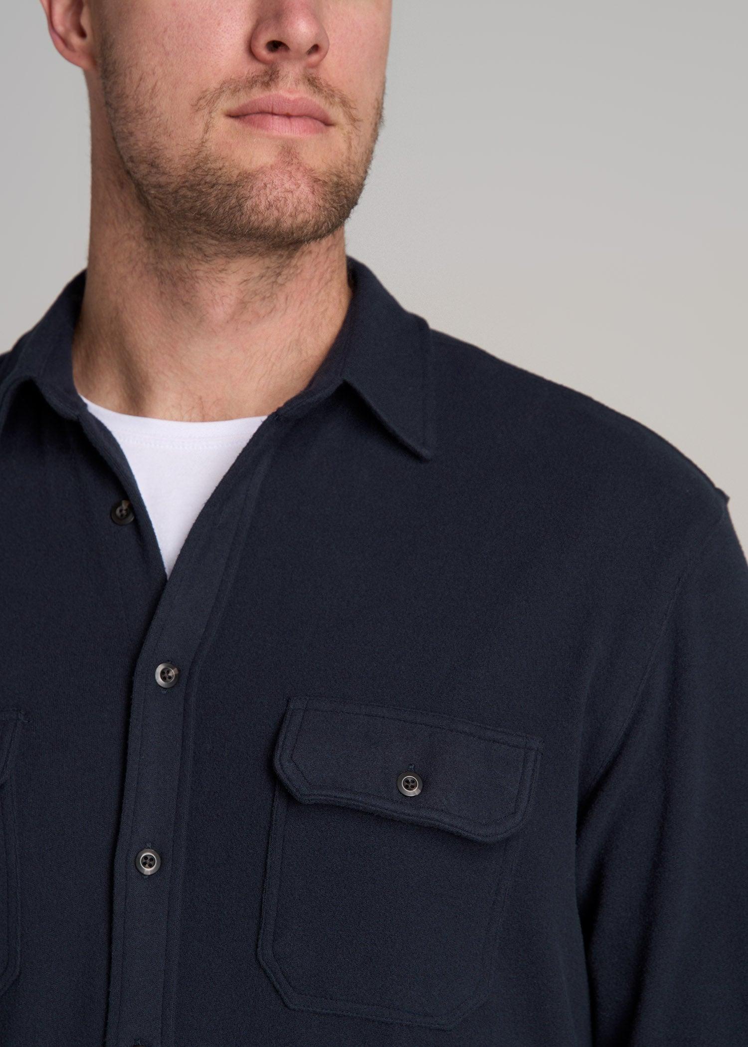 Stretch Flannel Button Tall Men's Shirt in True Navy Male Product Image