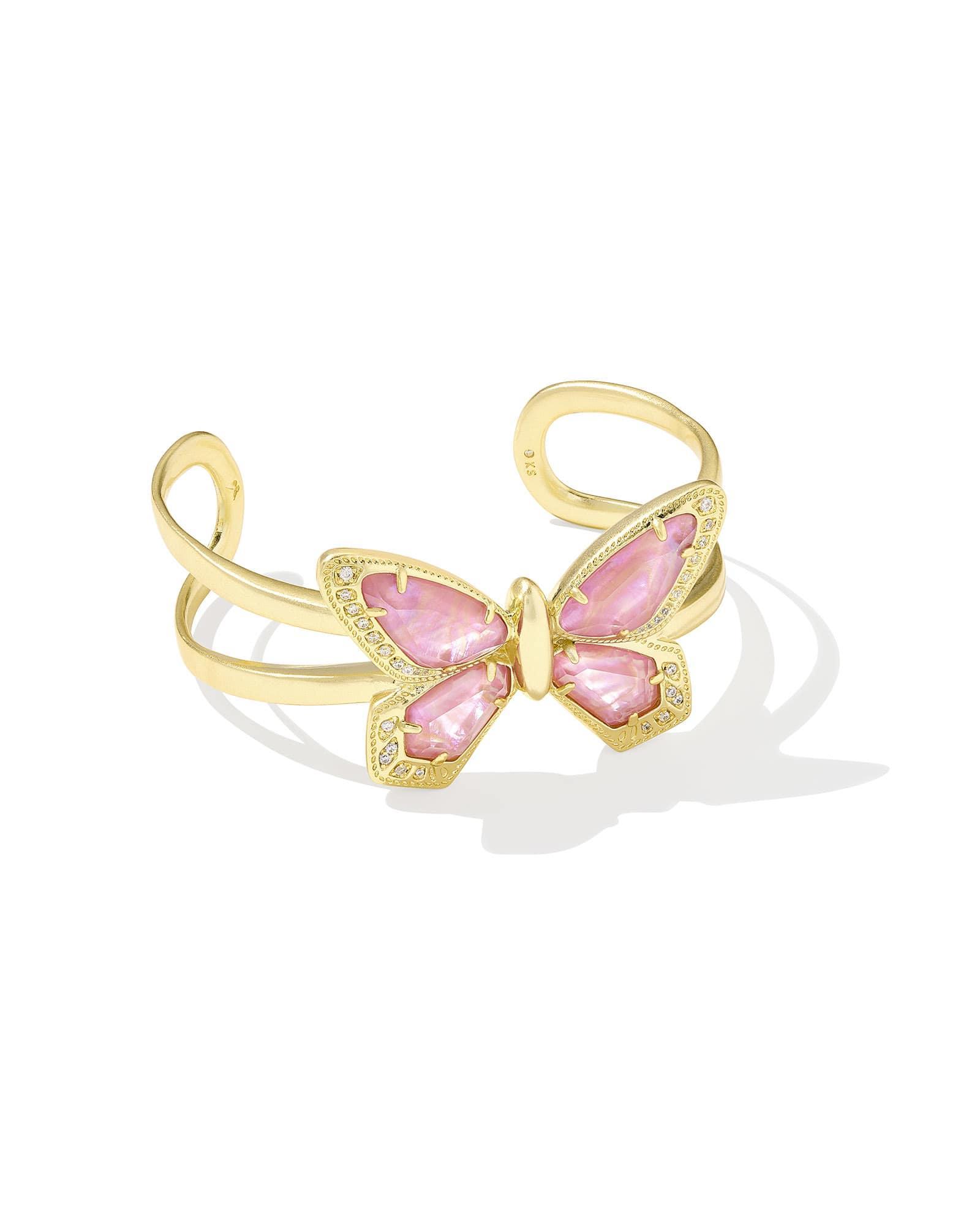 Dolly Parton x Kendra Scott Gold Butterfly Statement Bracelet in Light Pink Iridescent Abalone Product Image