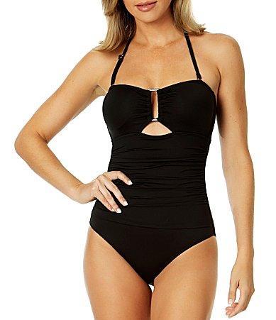 Anne Cole Live Color Bandeau Keyhole Shirred Front One Piece Swimsuit Product Image