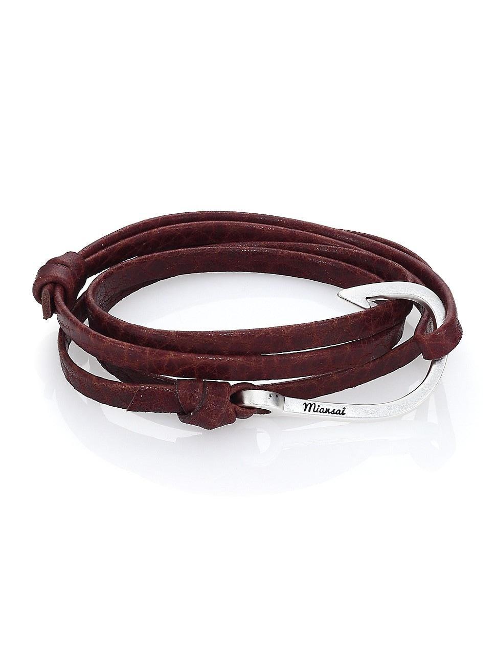 Mens Hook Leather Wrap Bracelet Product Image