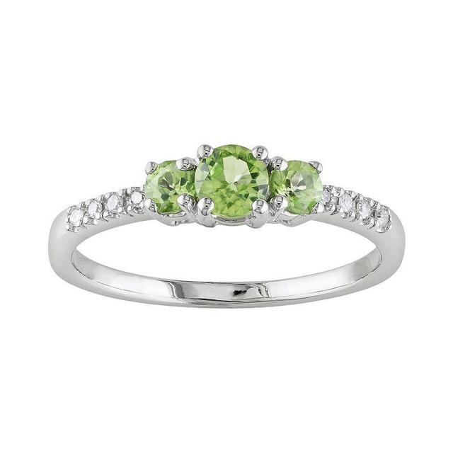 Stella Grace 10k White Gold Peridot and Diamond Accent 3-Stone Ring, Womens Green Product Image