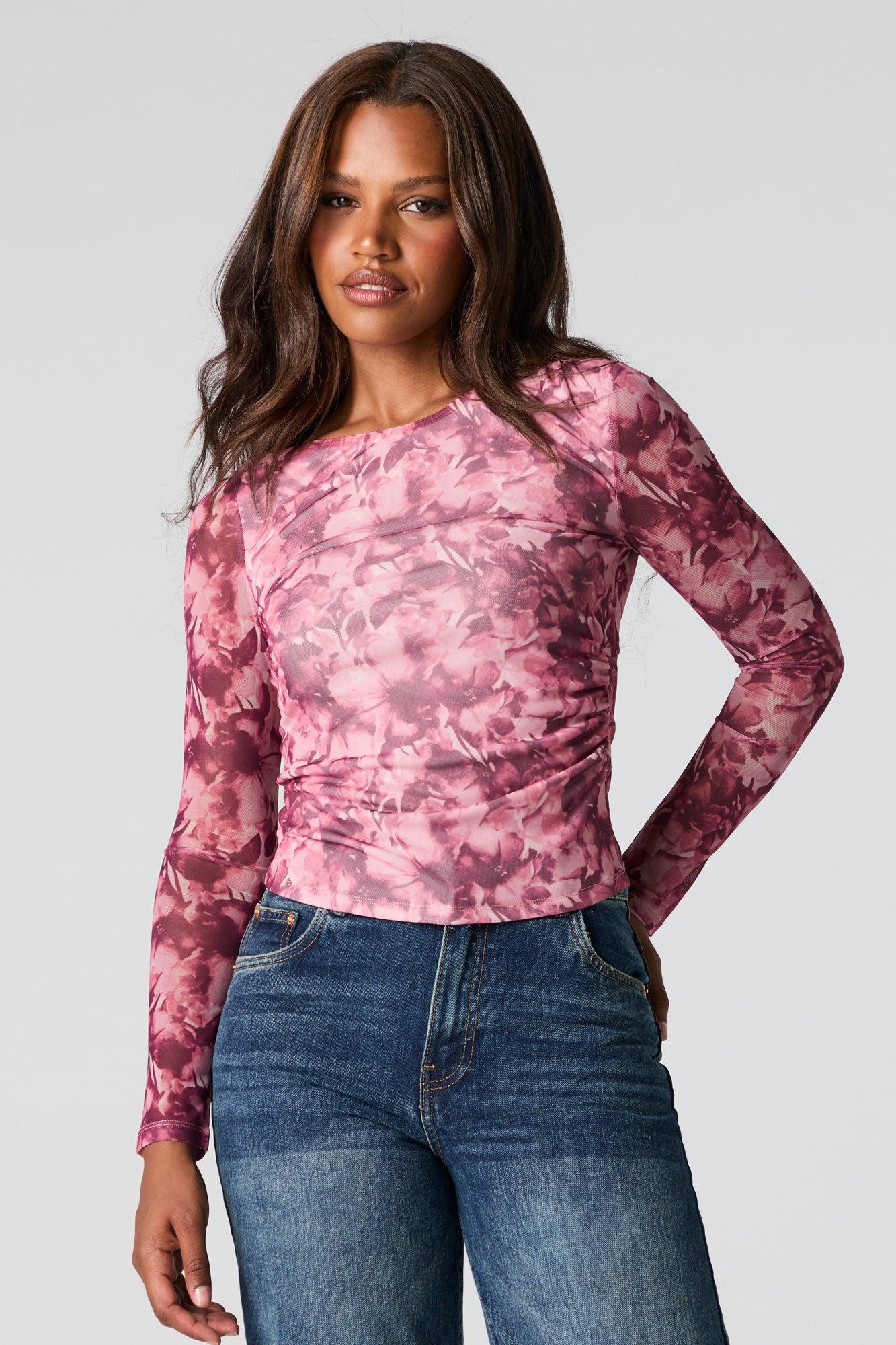 Floral Mesh Long Sleeve Top Female Product Image