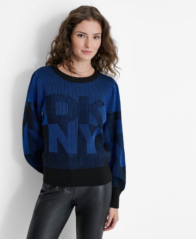 Dkny Womens Logo-Transfer Ribbed Crewneck Sweater - Bk Product Image