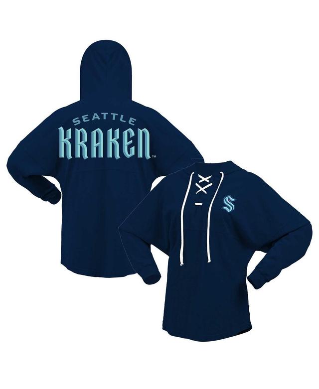 Womens Fanatics Deep Sea Blue Seattle Kraken Jersey Lace-Up V-Neck Long Sleeve Hoodie T-shirt Product Image