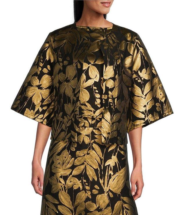 Bryn Walker Calla Woven Gold Foiled Floral Print Round Neck Elbow Sleeve Jacket Product Image