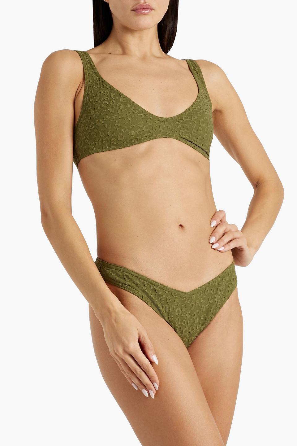 Separates Stretch-jacquard Bikini Top In Army Green Product Image