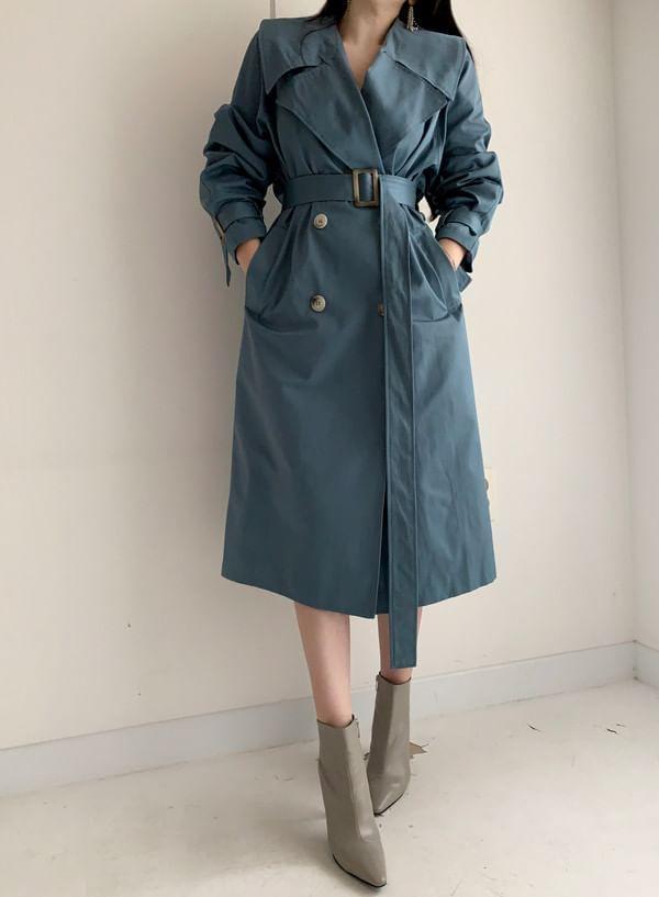 Plain Double-Breasted Trench Coat Product Image