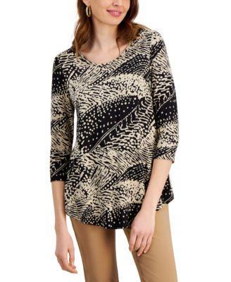 Women's Printed Knit 3/4-Sleeve Top, Created for Macy's Product Image