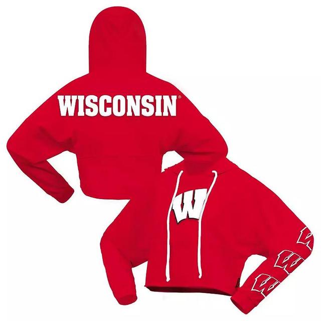 Womens Spirit Jersey Wisconsin Badgers Oversized Cropped Pullover Hoodie Product Image