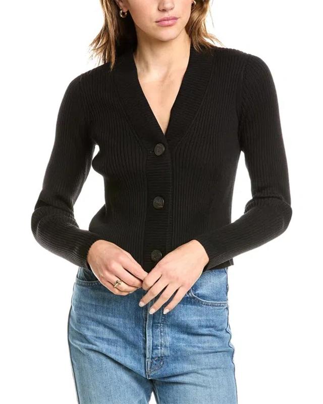 VINCE Ribbed Wool Cardigan In Black Product Image