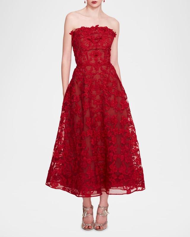 Strapless A-Line Lace Midi Dress Product Image