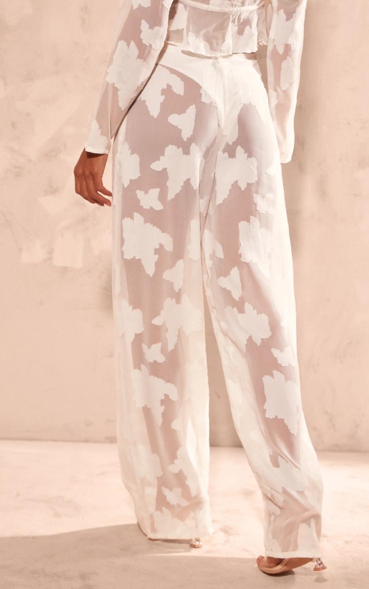 Cream Sheer Woven Floral Devore Wide Leg Pants Product Image