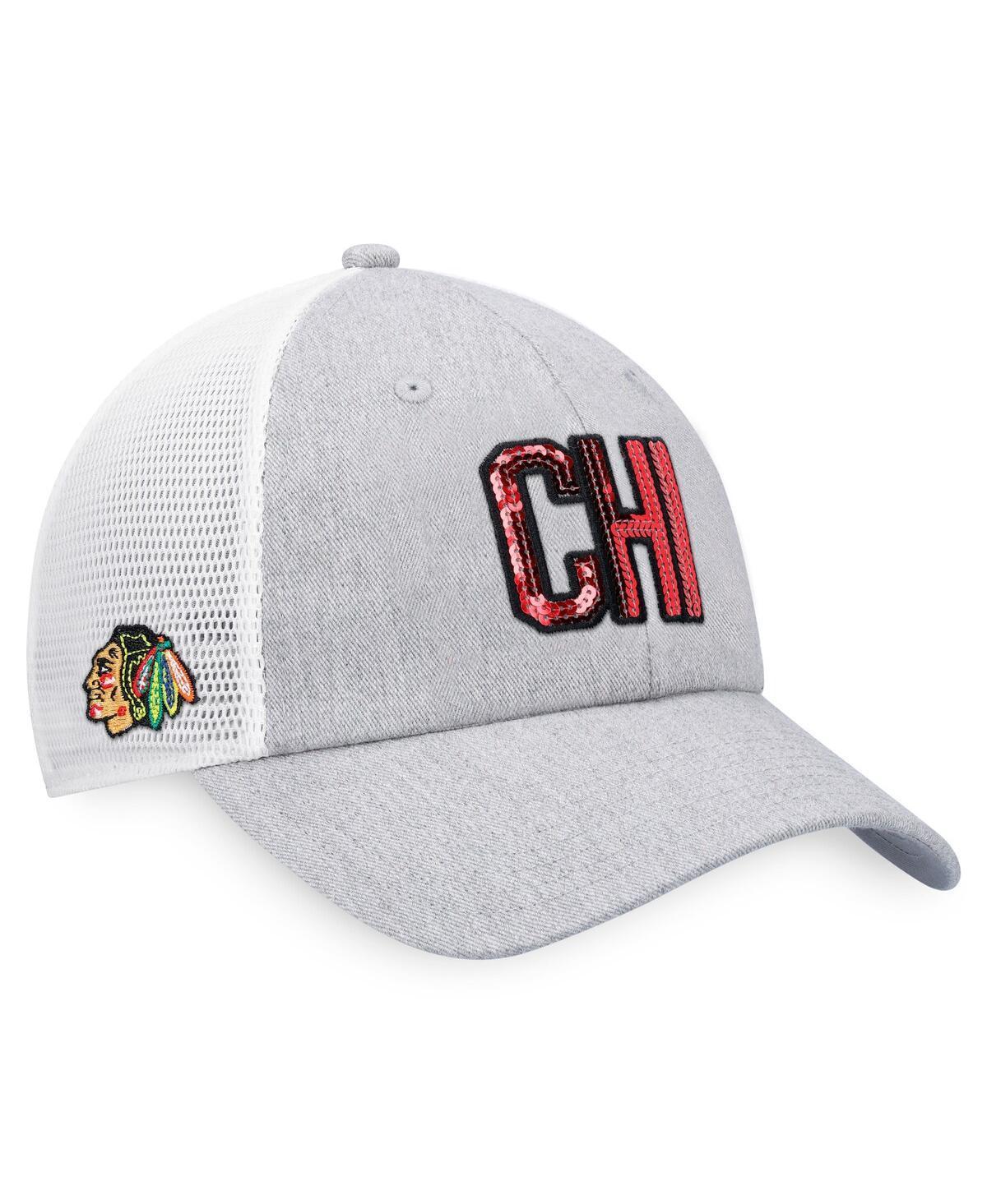 Womens Fanatics Branded Heather Gray/White Chicago Blackhawks Iconic Glimmer Trucker Snapback Hat Product Image