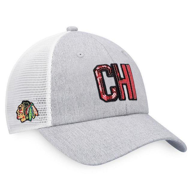 Womens Fanatics Branded Heather Gray/White Chicago Blackhawks Iconic Glimmer Trucker Snapback Hat Product Image