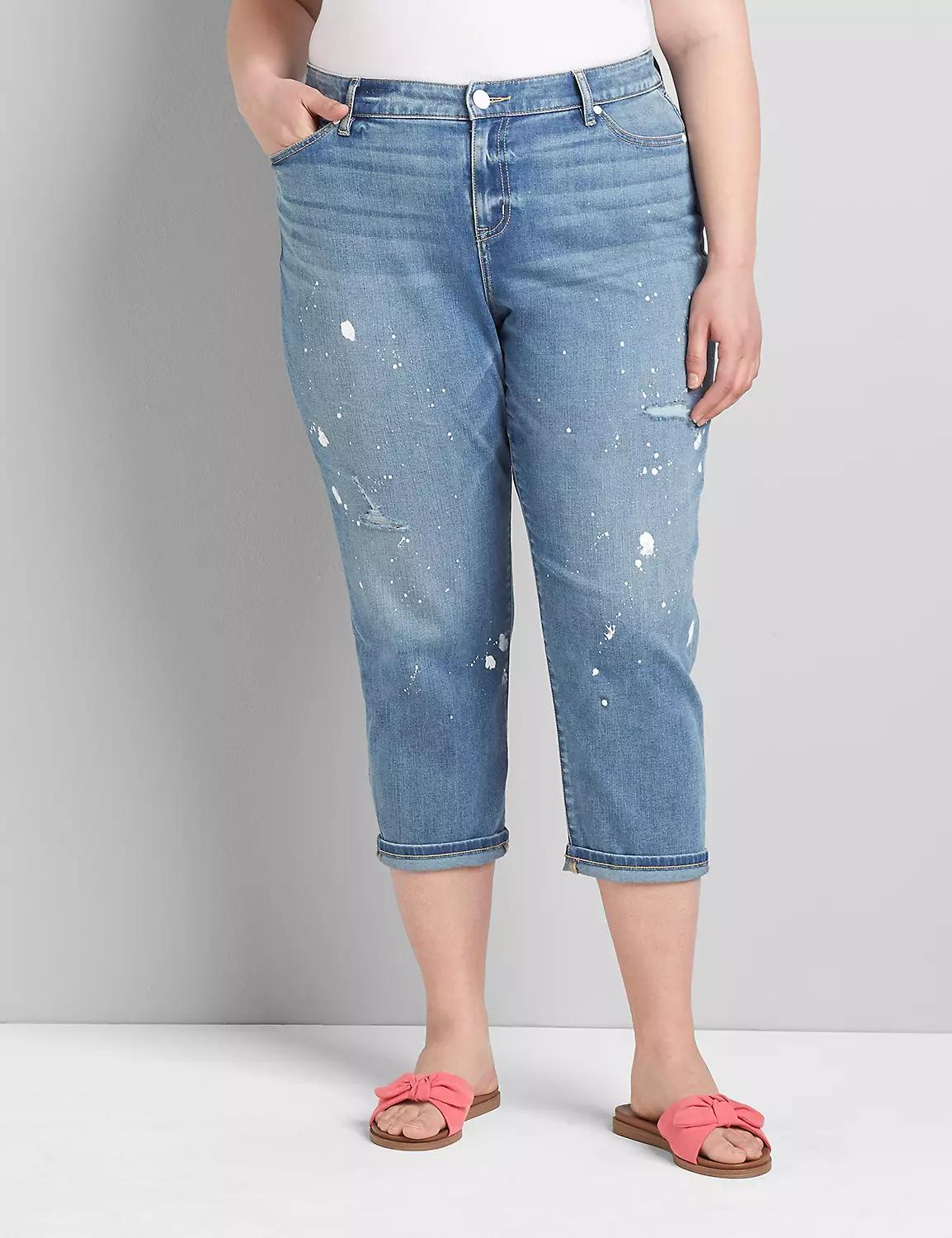 Signature Fit Boyfriend Capri Jean - Light Wash Paint Splatter Product Image