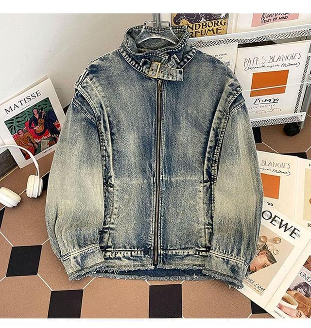 Washed Denim Zip Jacket Product Image