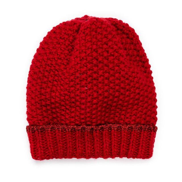 Womens MUK LUKS Sparkle Cuff Popcorn Knit Beanie Product Image