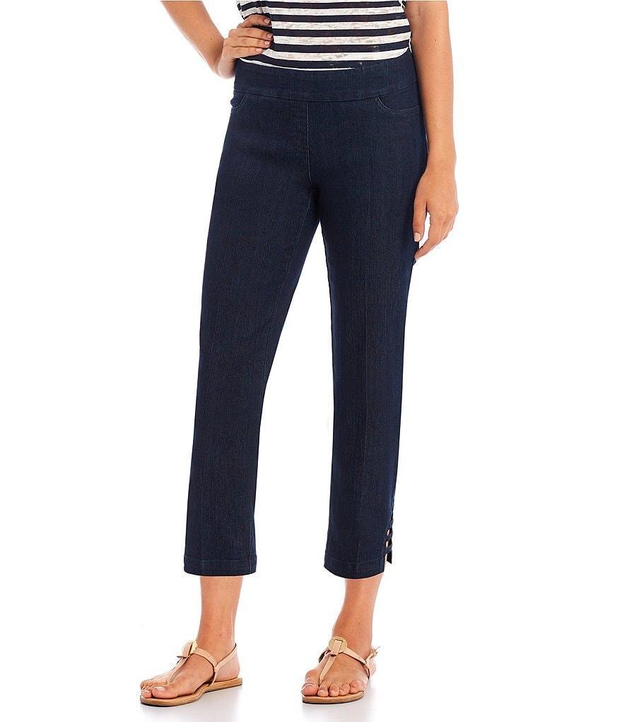 Slimsation® by Multiples Straight Ladder Hem Pull-On Twill Cropped Denim Pants Product Image