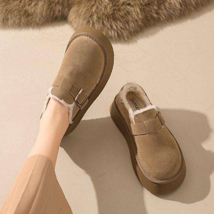 Platform Buckled Fleece Lined Slip Ons Product Image