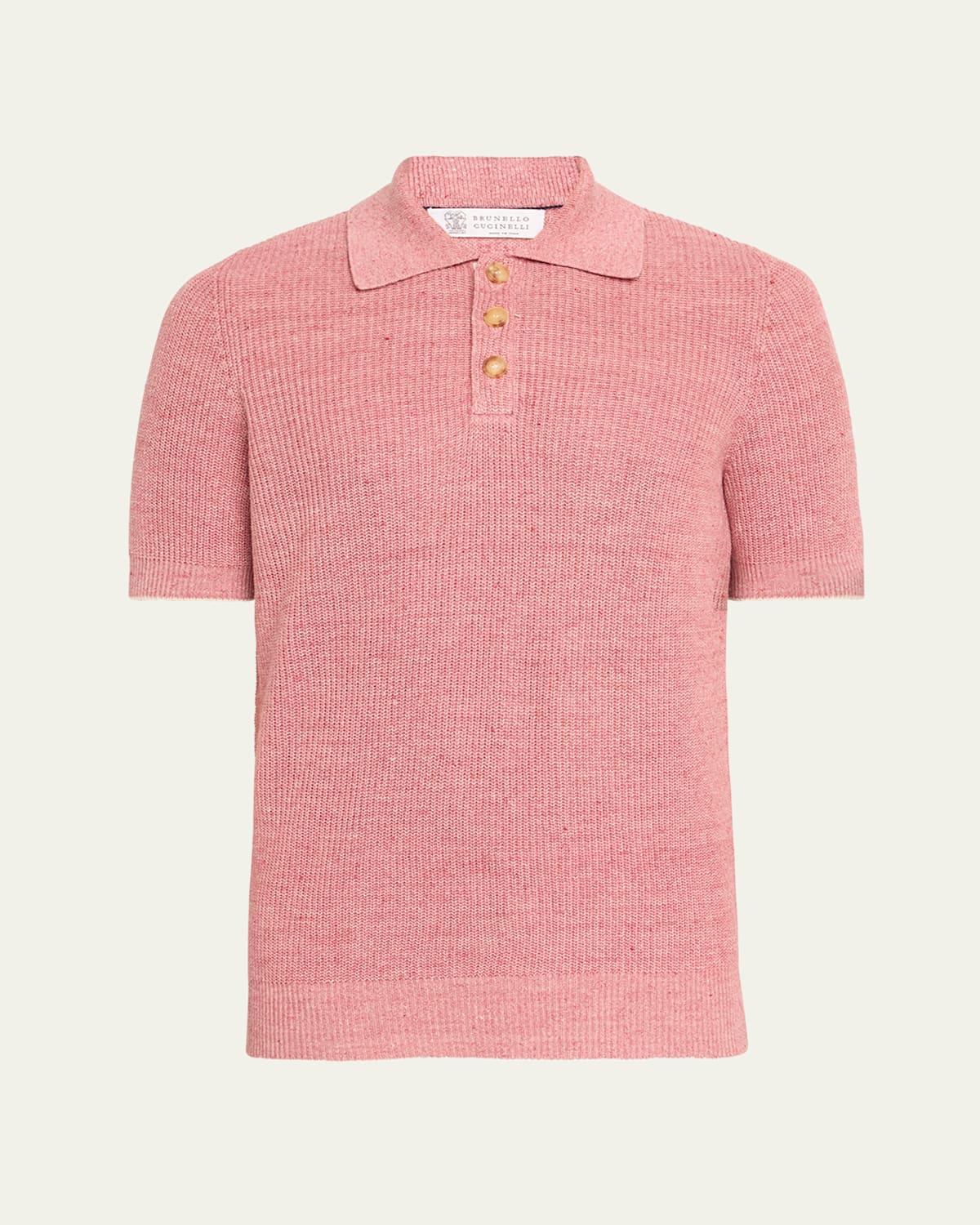 Mens Linen And Cotton Half English Rib Knit Polo Product Image