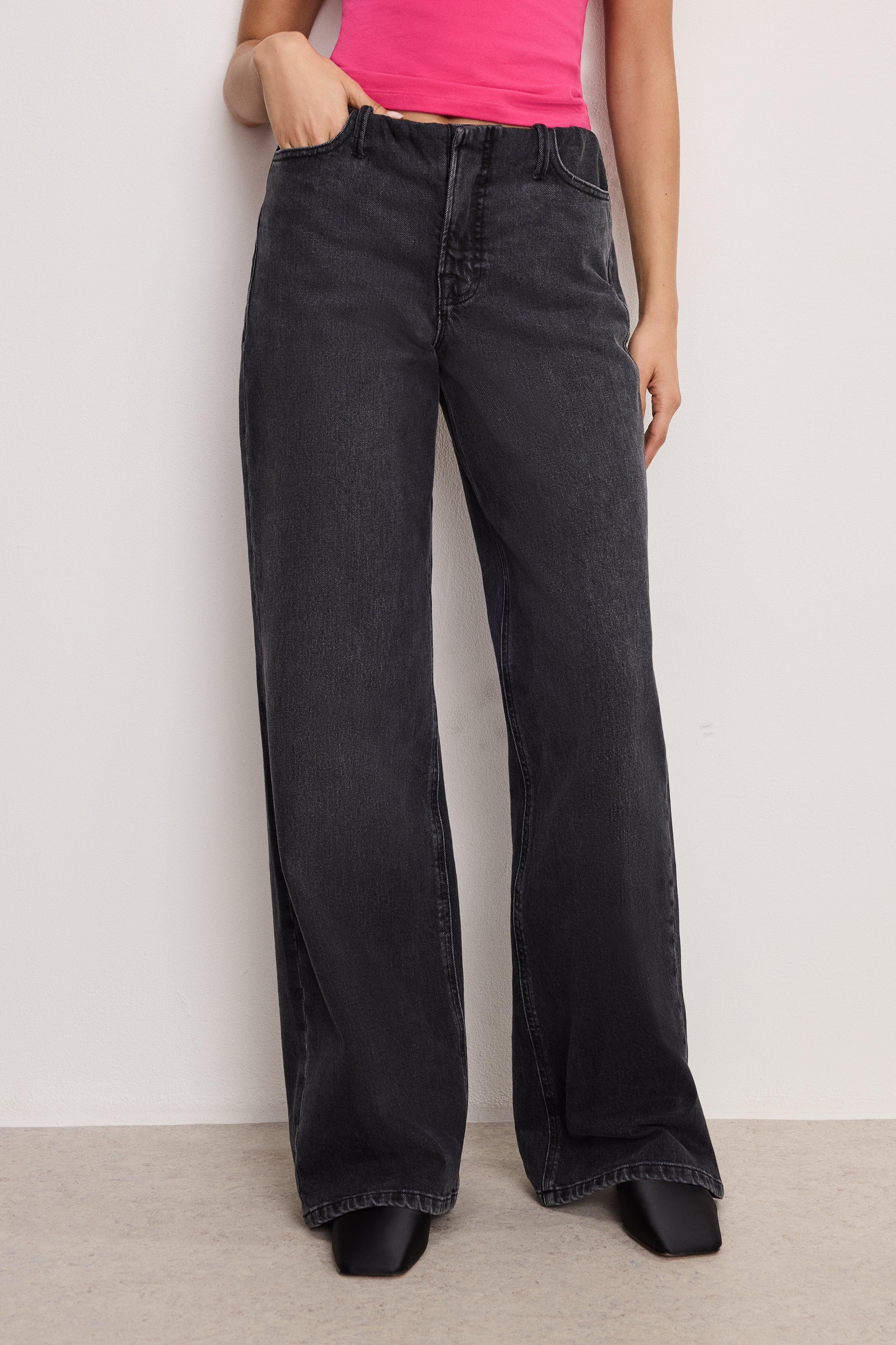 WIDE LEG PULL-ON JEANS | BLACK351 Product Image