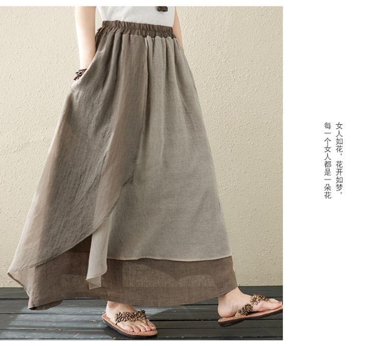 High Rise Two Tone Asymmetrical Maxi A-Line Skirt Product Image