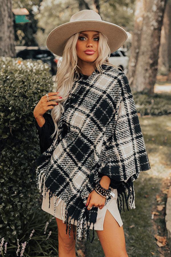 Capture A Memory Plaid Poncho In Black Product Image