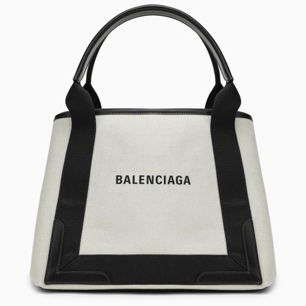 BALENCIAGA Md Navy Cabas Canvas Tote Bag In White Product Image