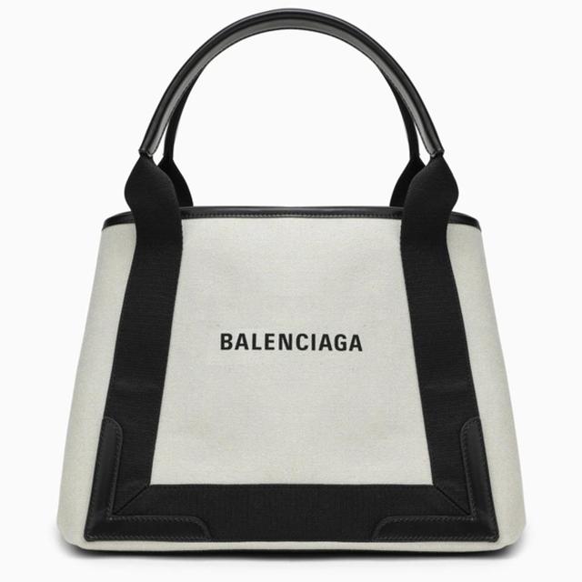 BALENCIAGA Md Navy Cabas Canvas Tote Bag In White Product Image