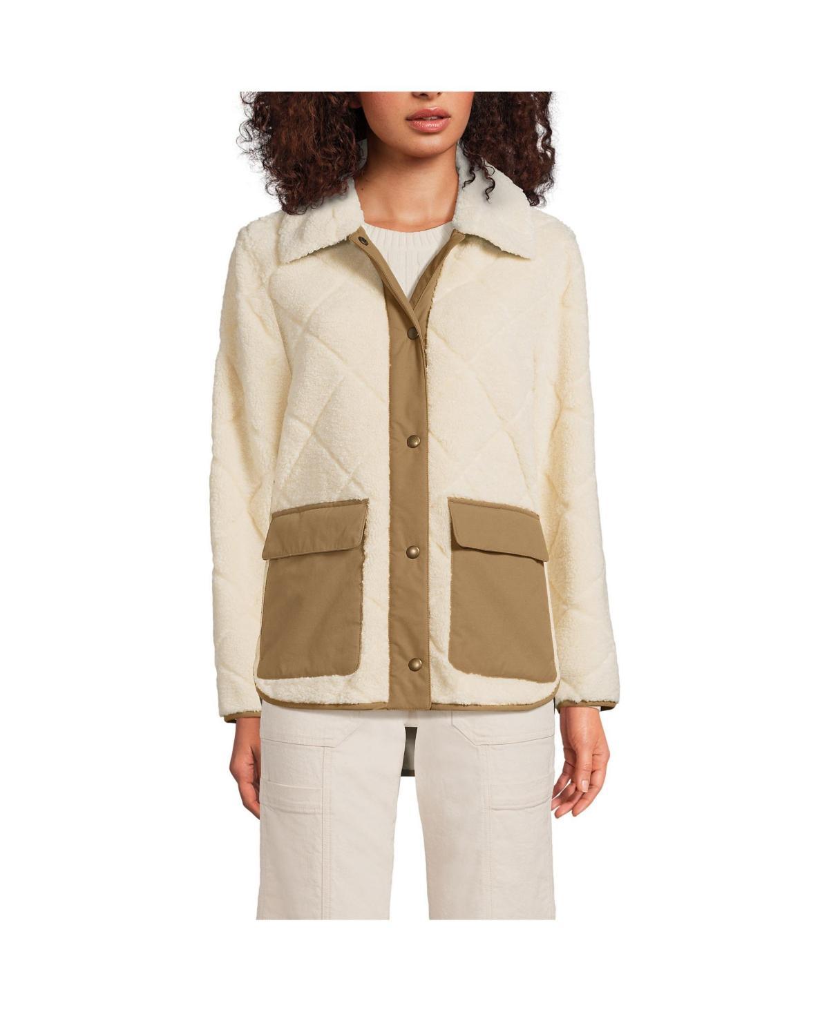 Lands End Womens Fleece High Pile Quilted Jacket - Ivory pearl Product Image