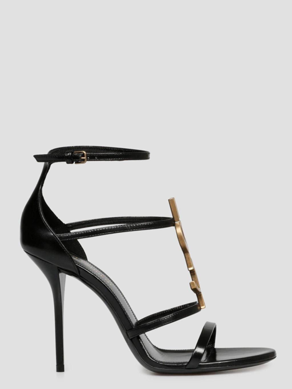 SAINT LAURENT Cassandra Embellished Patent-leather Sandals In Black Product Image