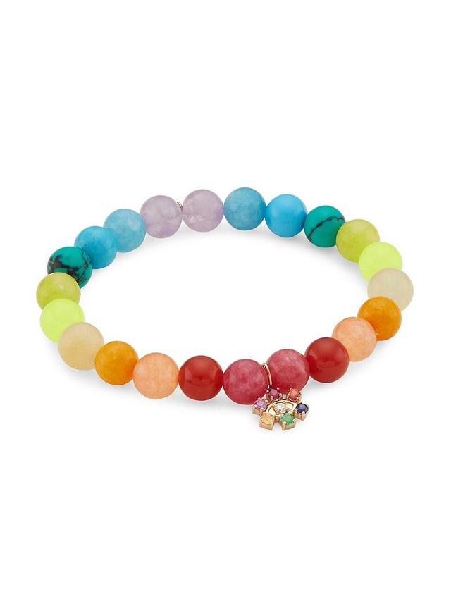 Womens 14K Yellow Gold & Multi-Gemstone Beaded Stretch Bracelet Product Image